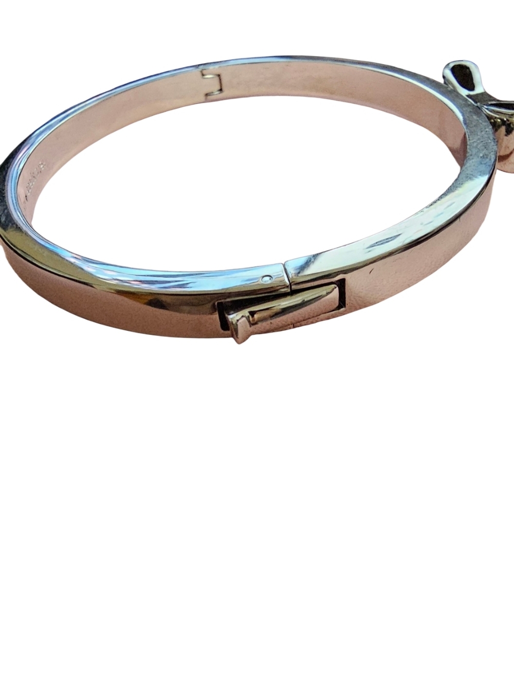 Kate Spade NY Crystal Bow Hinged Bangle Bracelet Silver Tone | Pouch ÷ Box NWOT - Picture 6 of 8